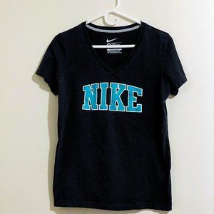 Nike Womens XL Pullover Short Sleeve V Neck Slim Fit T Shirt Navy Blue